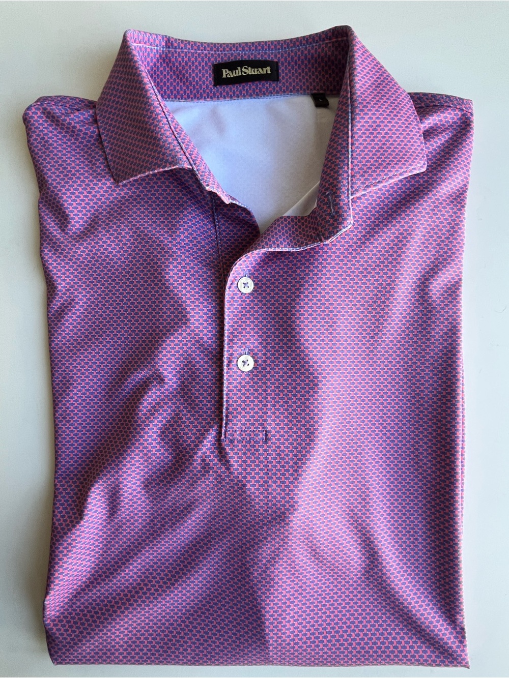 Paul Stuart Pink and Blue Micro-Check Dress Shirt L